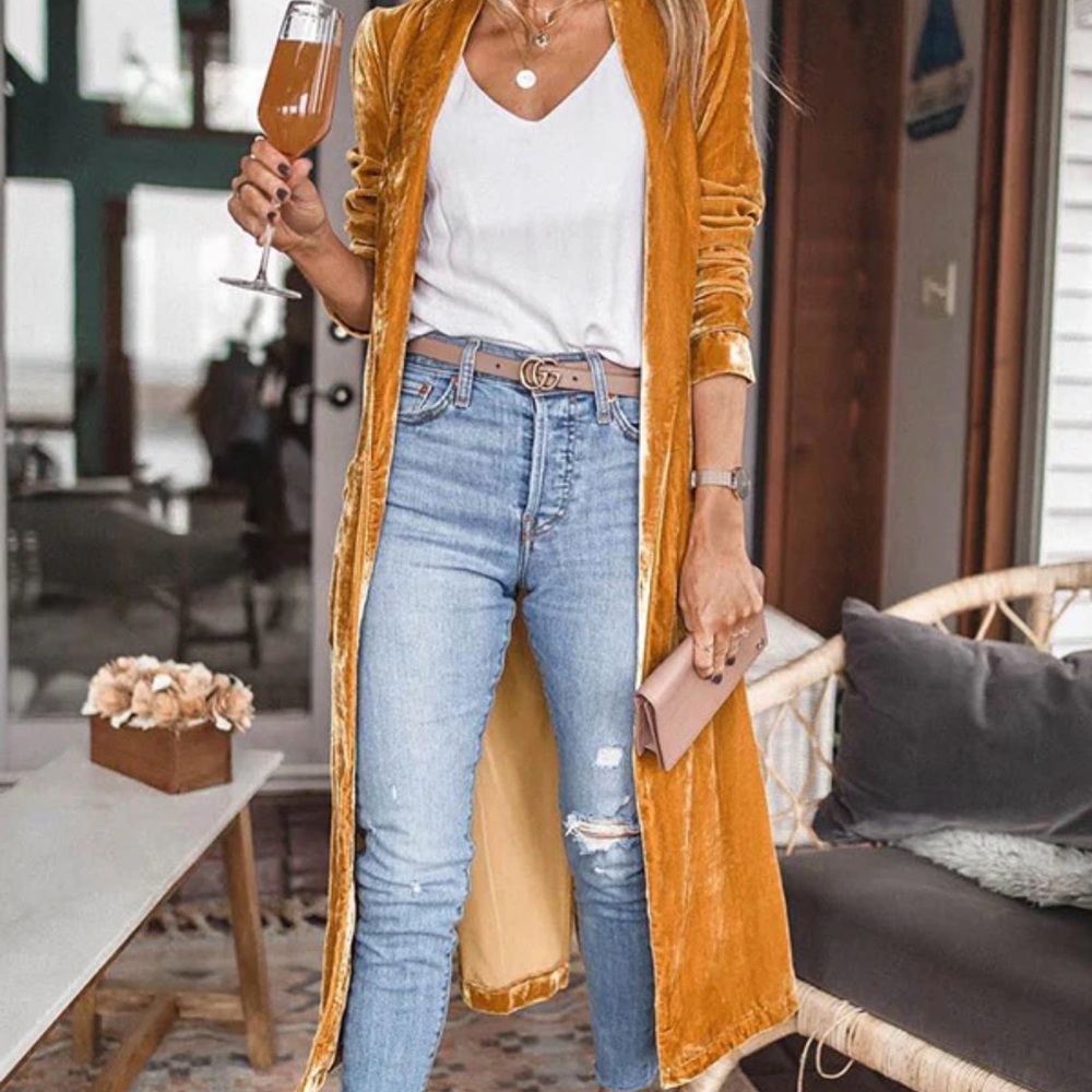 ASTR The Label Estelle velvet long kimono jacket in gold. NWOT